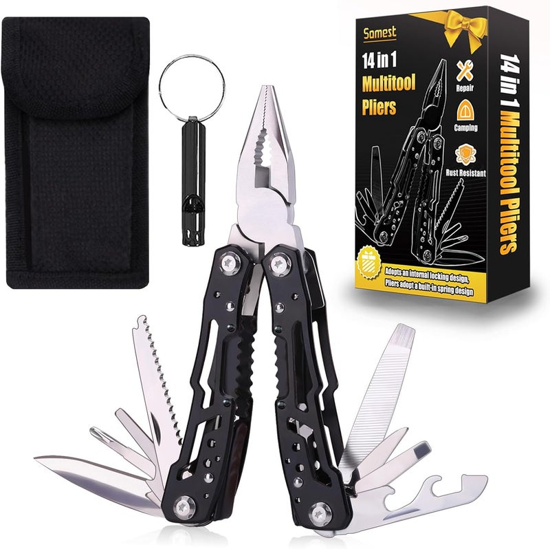 Samest 14 in 1 Multitool Pliers Gives One Whistle as a Gift, Professional Pocket Pliers from Wife Daughter to Father Boyfriend Husband on Christmas, Birthday, Valentine's, Father's Day - - Image 1